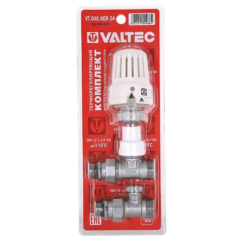 Комплект терморегулируюшего оборудования Valtec VT.046.NER 1/2" x 3/4" (евроконус) DN 15 PN 10 для радиатора прямой
