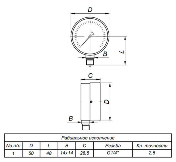 Манометр ЭКОМЕРА МД02 Ду 50 мм Ру 0-400 кПа C2H2 (ацетилен)
