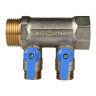 Коллектор распределительный STOUT SMB 6201 2 отвода ВР-НР 1"х1/2" DN 25 PN 10 с шаровыми кранами синяя рукоятка 2