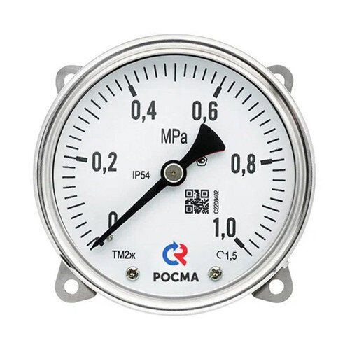 Манометр РОСМА ТМ2ж-520ТЭКТ (0...0,6 MПa) Дкорп=100мм кл. 1,5 2хM12х1,5 железнодорожный двухштуцерный без подсветки, эксцентрический УТ-00043274