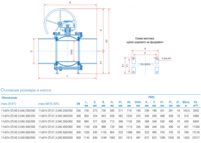 Кран шаровой Маршал 11с67п СП.00.3 DN 400/300 PN 40 стандартнопроходной под приварку