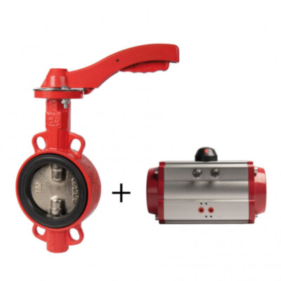 Затвор дисковый поворотный РАШВОРК 201 Ду80 Ру16 чугунный с пневмоприводом с воздушной пружиной РАШВОРК SR-093, диск нерж.сталь AISI304 (CF8)