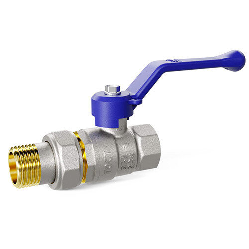 Кран шаровой латунный LD Pride 47.25.В-ГШ.Р Ду 25 Ру 40 резьба (ВР-НР) 1", никелированный с синим рычагом, неполнопроходный