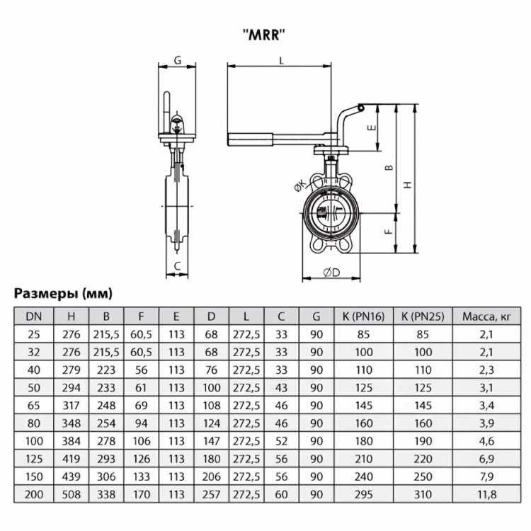 Затвор ADL ГРАНВЭЛ ЗПТС DN 150 PN 16 с рукояткой MRR 2