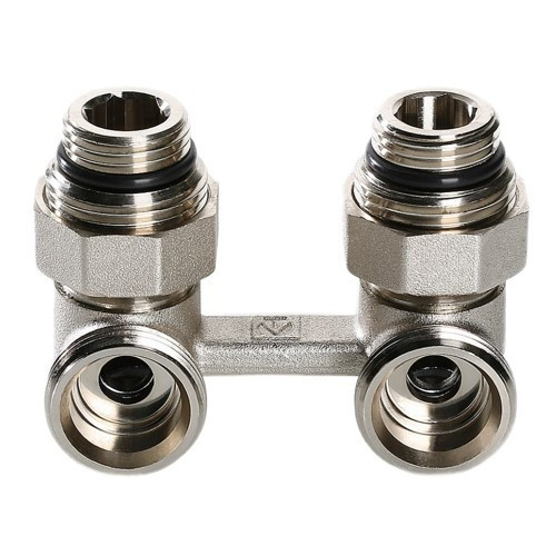 Узел радиаторный Valtec VT.345.KNA 1/2" x 3/4" (евроконус) PN 10 для нижнего подключения угловой, в комплекте с адаптерами 3
