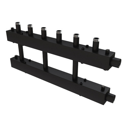 Коллектор распределительный Askon Дублер КК-32М/125/40/6D 6-ти контурный ВР-НР 1 1/4"x1 1/2" Ду 32 Ру 6 без теплоизоляции