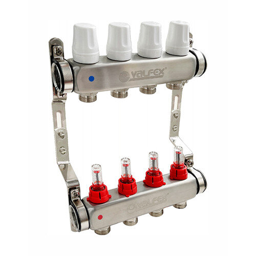 Коллекторная группа VALFEX VF.584.0609 9-х контурный ВР-НР 1"x3/4" DN 25 PN 6 с регулирующими клапанами и расходомерами