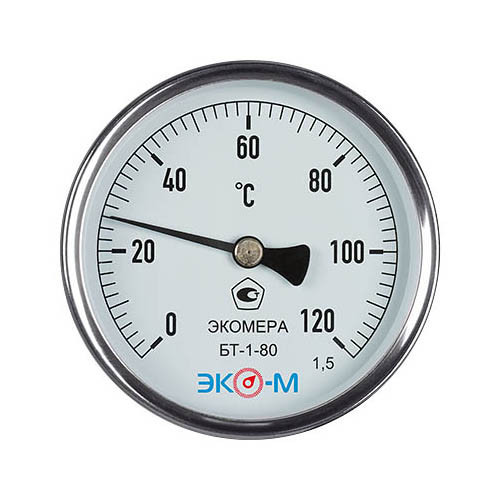 Термометр биметаллический ЭКОМЕРА БТ-1 Ду 80, Т 0-120C, L=60