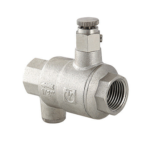 Клапан обратный VALTEC VT.171.N.06 1" DN 25 PN 40 пружинный резьбовой, с дренажем и воздухоотводчиком, латунный с никелевым покрытием