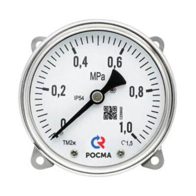 Манометр РОСМА ТМ2ж-520ТЭКТ (0...1 MПa) Дкорп=100мм кл. 1,5 2хM12х1,5 железнодорожный двухштуцерный без подсветки, эксцентрический УТ-00043275