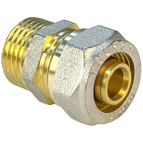 Соединитель обжимной VALFEX VF.301.N НР 3/4"Ду 26 Ру 25 переход на наружную резьбу, никелированный латунный