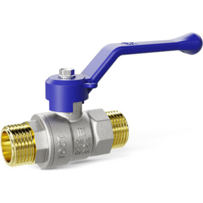 Кран шаровой латунный LD Pride 47.20.Н-Н.Р Ду 20 Ру 40 резьба (НР-НР) 3/4", никелированный с синим рычагом, неполнопроходный