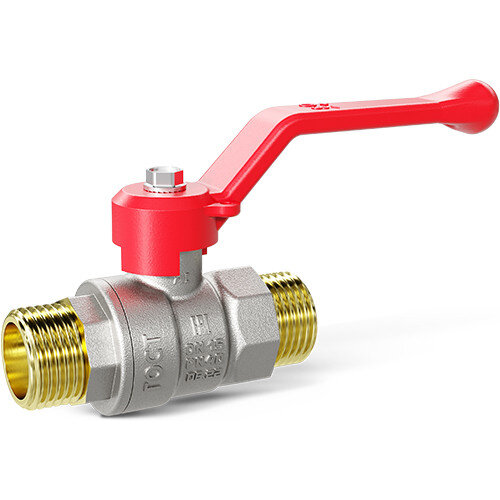 Кран шаровой латунный LD Pride 47.25.Н-Н.Р Ду 25 Ру 40 резьба (НР-НР) 1", никелированный с красным рычагом, неполнопроходный