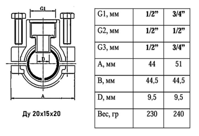 Тройник-обойма VALFEX VF.755 ВР 3/4"x1/2"x3/4" Ду 20x15x20 Ру 40 ремонтная никелированная латунный
