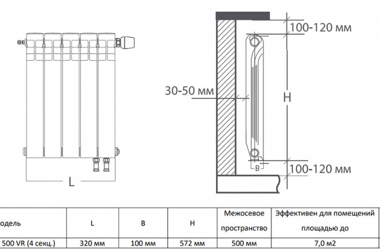 Радиатор биметаллический Royal Thermo Indigo Super 500 VR (4 секции) Bianco Traffico 4