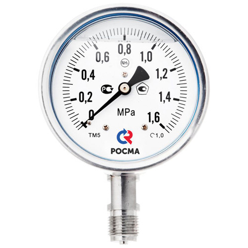 Мановакуумметр РОСМА ТМВ-521Р.00 NH3 (-0,1...0,06 МПа) Дкорп=100мм кл. 1,0 M20x1,5 коррозионностойкий виброустойчивый радиальный, аммиак УТ-00050418 1
