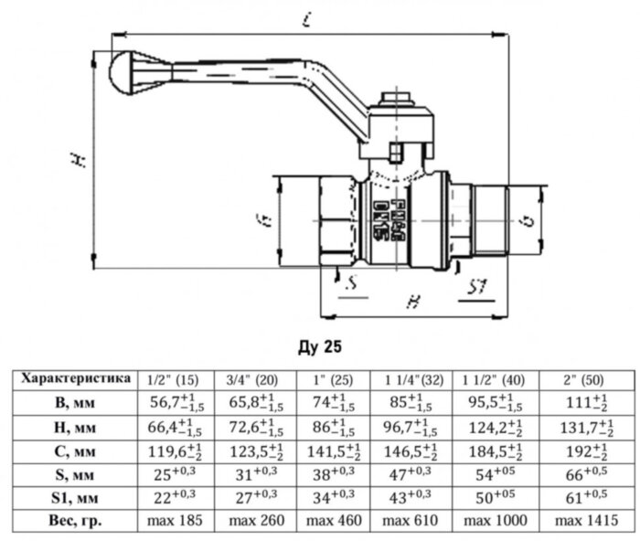 Кран шаровый VALFEX STANDART VF.272 ВР-НР 1" Ду 25 Ру 40 газовый никелированный латунный