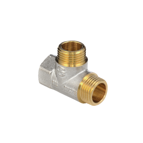 Тройник латунный Aquasfera 9035 DN 15 PN 40 резьба - 1/2'', покрытие - никель, резьбовой ВР-НР-НР (американка), 9035-01