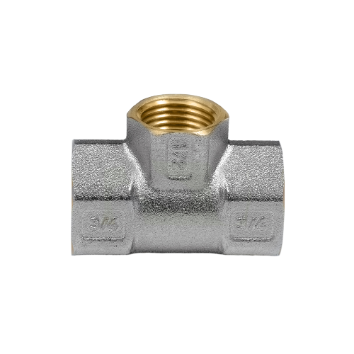 Тройник переходной латунный Aquasfera 9008 DN 20x40 PN 16 резьба - 3/4''x1 1/2'', покрытие - никель, резьбовой ВР-ВР-ВР, 9008-05