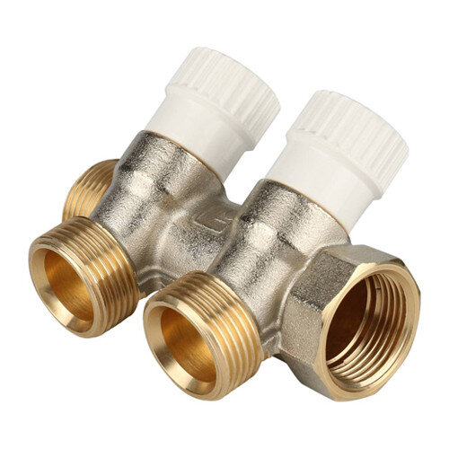 Коллектор распределительный STOUT SMB 6851 2 отвода ВР-НР 3/4" DN 20 PN 10 с запорными клапанами