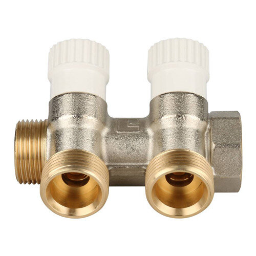 Коллектор распределительный STOUT SMB 6851 2 отвода ВР-НР 3/4" DN 20 PN 10 с запорными клапанами