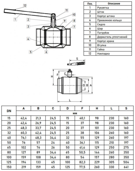 Кран шаровой Danfoss JiP Standard WW DN 40 PN 16 стальной стандартнопроходный под приварку