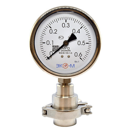 Разделитель сред кламп (Clamp) Ду 1,5'' в сборе с манометром ЭКОМЕРА МД90 Ду 100 мм Ру 0-0,6 МПа 1/2''