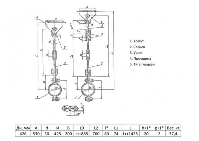 Подвеска жесткая ТС-677 Ду 426 Ру 40 Серия 5.903-13 выпуск 6-95 Lт+1425