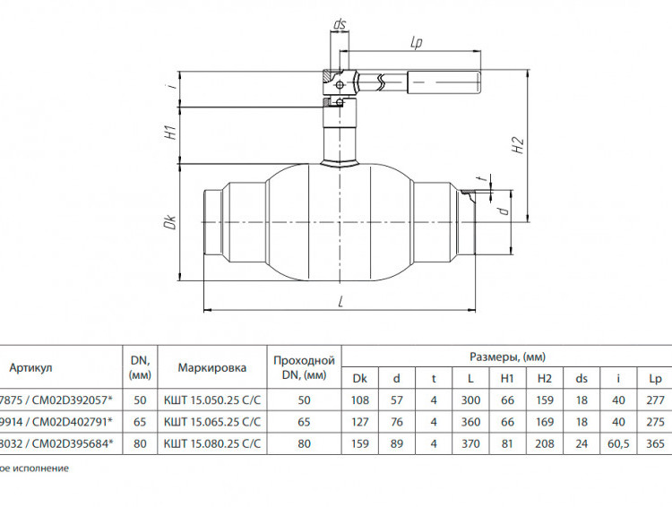 Кран шаровой БИВАЛ КШТХ 15 DN 65 PN 25 С/С 2