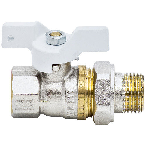 Кран шаровой латунный Aquasfera Standard 1107 DN 15 PN 40 резьба - 1/2'', покрытие - никель, неполнопроходной резьбовой ВР-НР с американкой, ручка-бабочка белая 1107-01