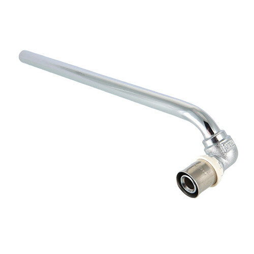 Угольник 90 градусов VALTEC VTm.281.L DN 20x15 PN 10 L=300 левый с хромированной трубкой латунный никелированный