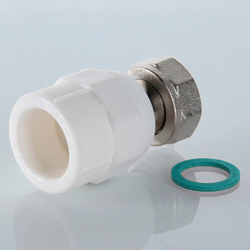 Переходник VALTEC VTp.708 ВР 3/4" DN 20 PN 25 с накидной гайкой полипропиленовый комбинированный