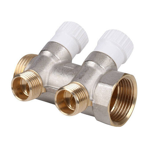 Коллектор распределительный STOUT SMB 6851 2 отвода ВР-НР 1"х1/2" DN 25 PN 10 с запорными клапанами