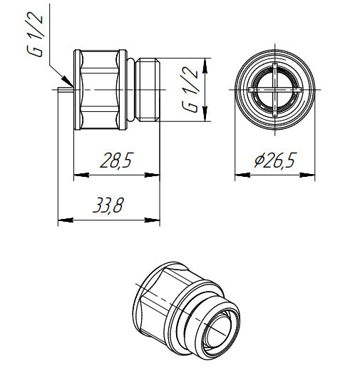 Клапан отсекающий VALTEC VT.539.NO.04 1/2" DN 15 PN 10 для монтажа автоматического воздухоотводчика, латунный с никелевым покрытием 2