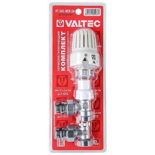 Комплект терморегулирующего оборудования Valtec VT.045.NER 1/2" x 3/4" (евроконус) DN 15 PN 10 для радиатора угловой