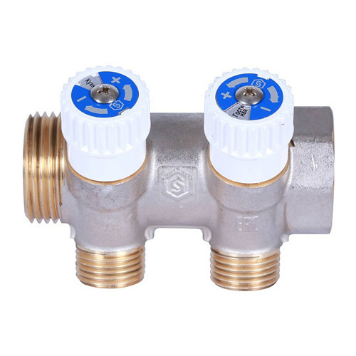 Коллектор распределительный STOUT SMB 6852 2 отвода ВР-НР 1"х1/2" DN 25 PN 10 с запорными клапанами плоское уплотнение 2