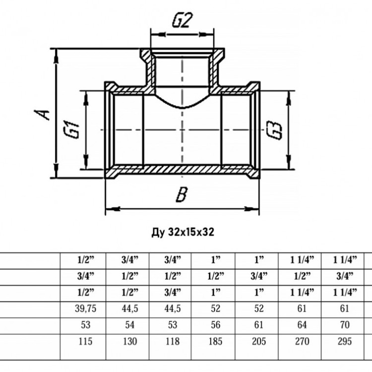 Тройник переходной VALFEX VF.750 ВР 1 1/4"х1/2"х1 1/4" Ду 32x15x32 Ру 40 никелированный латунный 2