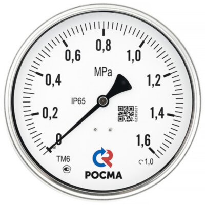 Манометр РОСМА ТМ-620ТЭ.00 (0...10 МПа) Дкорп=150мм кл. 1,0 M20x1,5 виброустойчивый (готовый к гидрозаполнению) эксцентрический УТ-00055927