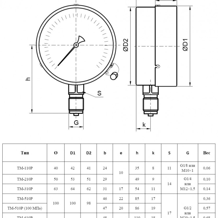 Манометр РОСМА ТМ-610Р.00 (0...0,06 МПа) Дкорп=150мм кл. 1,5 G1/2" общетехнический радиальный 00000013504 2