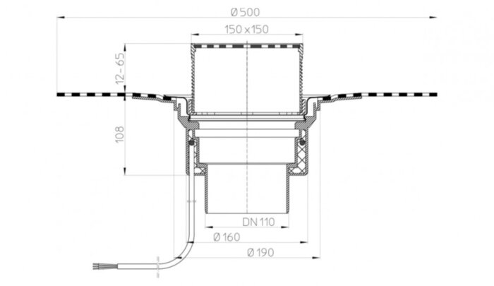 Кровельная воронка HL62.1BH/1 DN 110 с электрообогревом с гидроизоляционным полимербитумным полотном для плоской эксплуатируемой кровли
