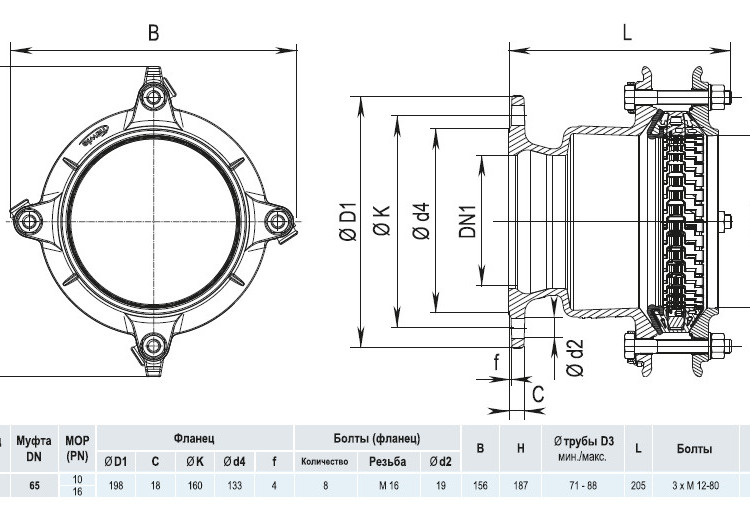 Фланец HAWLE Synoflex 7994 DN 80 (71-88 мм) универсальный фиксирующий 4