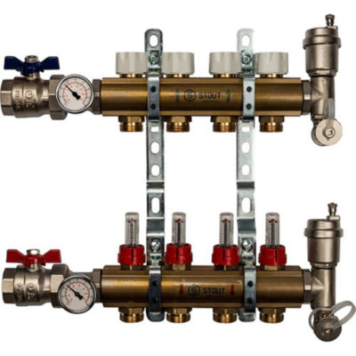 Распределительный коллектор STOUT с расходомерами 4 выхода