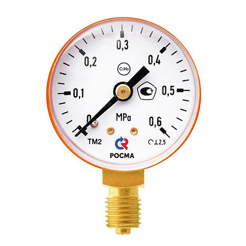 Манометр РОСМА ТМ-210Р.00 (0...0,6 МПа) Дкорп=50мм кл. 2,5 М12х1,5 пропан, заводской номер, сварочный общетехнический радиальный 00000008380