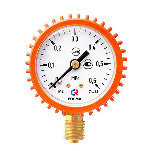 Манометр РОСМА ТМ-210Р.00 (0...0,6 МПа) Дкорп=50мм кл. 2,5 М12х1,5 пропан, заводской номер, сварочный общетехнический радиальный 00000008380