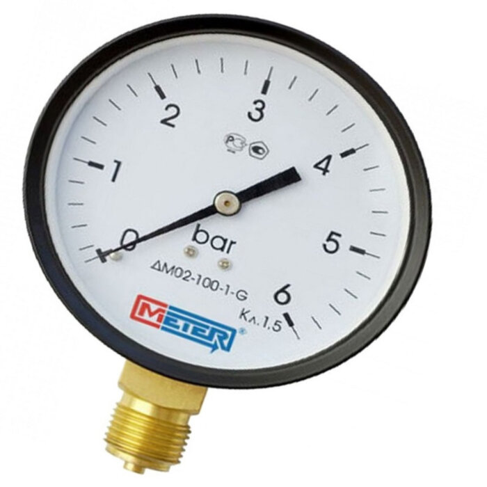Манометр ДМ02-100 радиальный Дк100мм 0-16 кгс/см2 кл.1,5 М20х1,5 Метер
