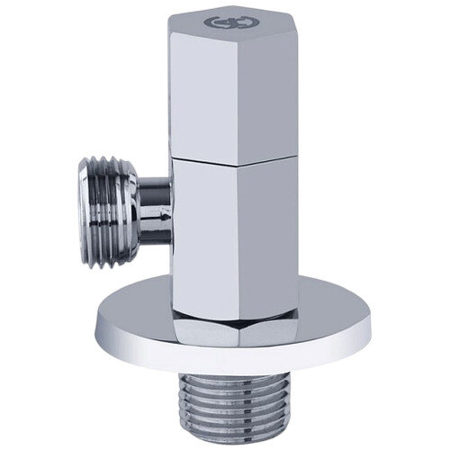 Клапан (вентиль) угловой для бытовых приборов латунный Aquasfera 1077 DN 15 PN 10 резьба - 1/2"х1/2", покрытие - хром, с отражателем, резьбовой НР-НР, маховик хромированный, 1077-01