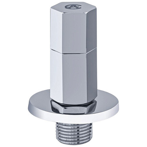 Клапан (вентиль) угловой для бытовых приборов латунный Aquasfera 1077 DN 15 PN 10 резьба - 1/2"х1/2", покрытие - хром, с отражателем, резьбовой НР-НР, маховик хромированный, 1077-01