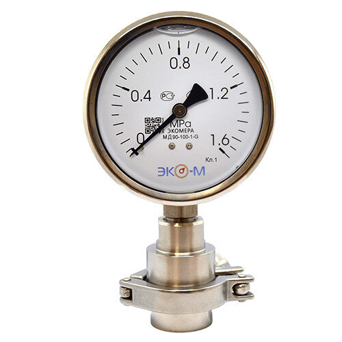 Разделитель сред кламп (Clamp) Ду 1,5'' в сборе с манометром ЭКОМЕРА МД90 Ду 100 мм Ру 0-1,6 МПа 1/2''