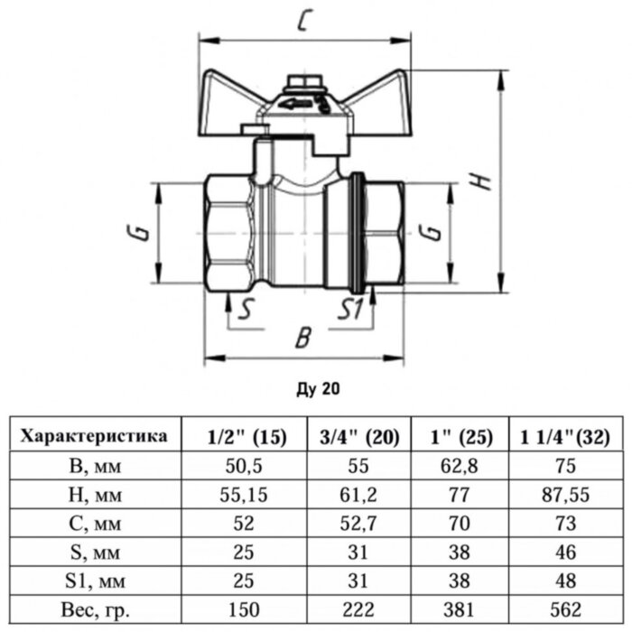 Кран шаровый VALFEX STANDART VF.217 ВР 3/4" Ду 20 Ру 40 латунный