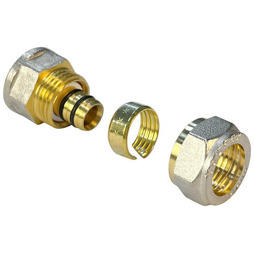 Соединитель обжимной VALFEX VF.302.N ВР 1/2" Ду 16 Ру 25 переход на внутреннюю резьбу, никелированный латунный